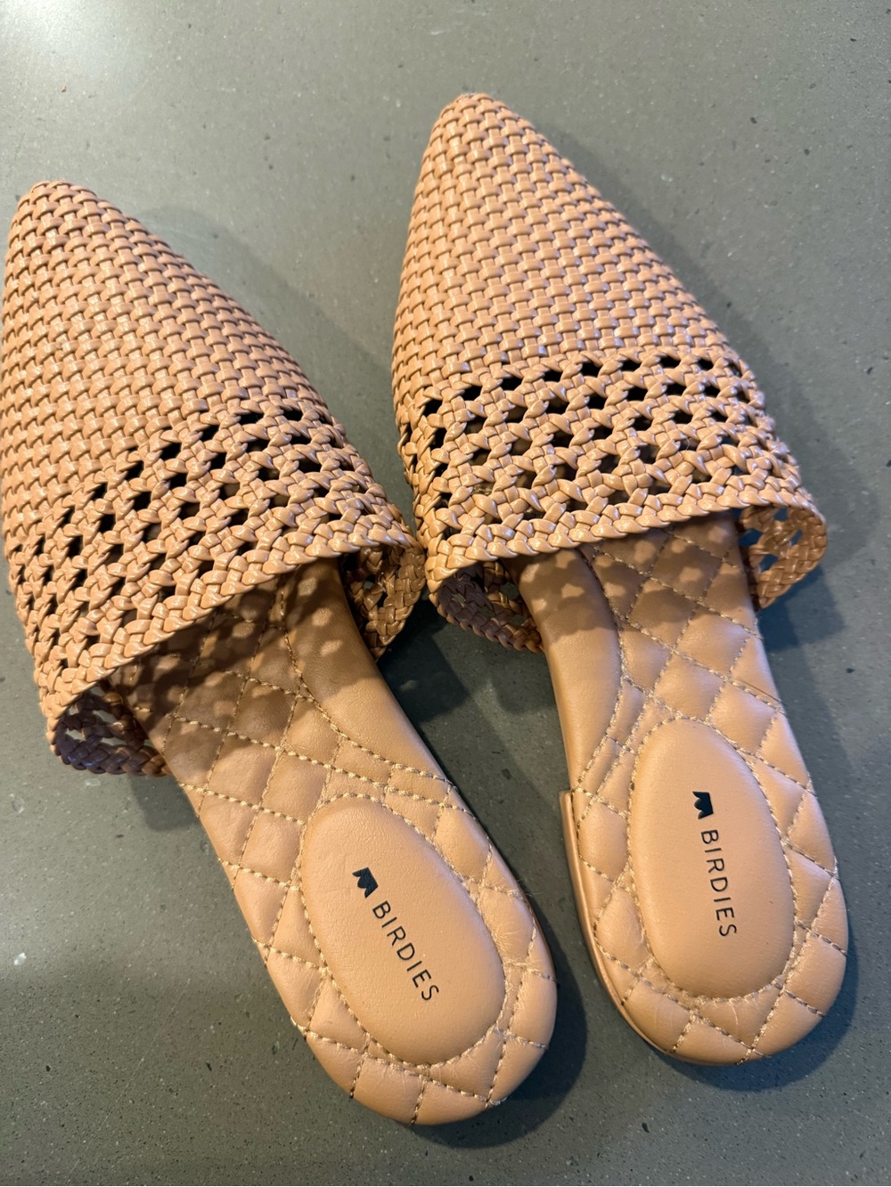 Birdies Woven Pointed Toe Slide in Light Tan